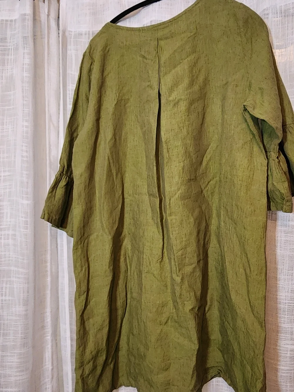 bryn Walker Rich Green Ruffle-Sleeve Linen Dress
